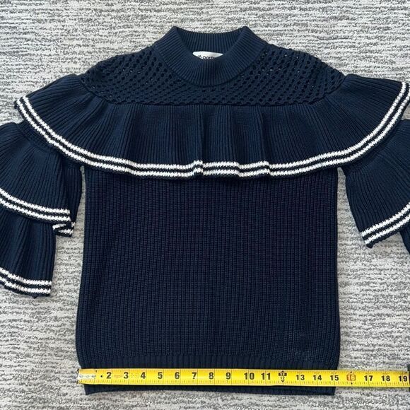 New Self-Portrait STRIPED FRILL SWEATER NAVY Wool Jumper Small - Picture 11 of 16
